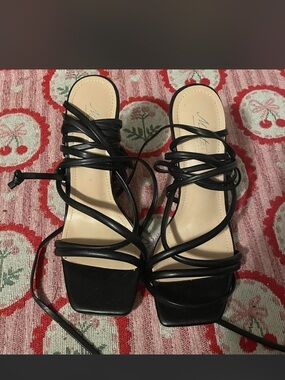Black Strappy Lace-Up Women’s Sandals